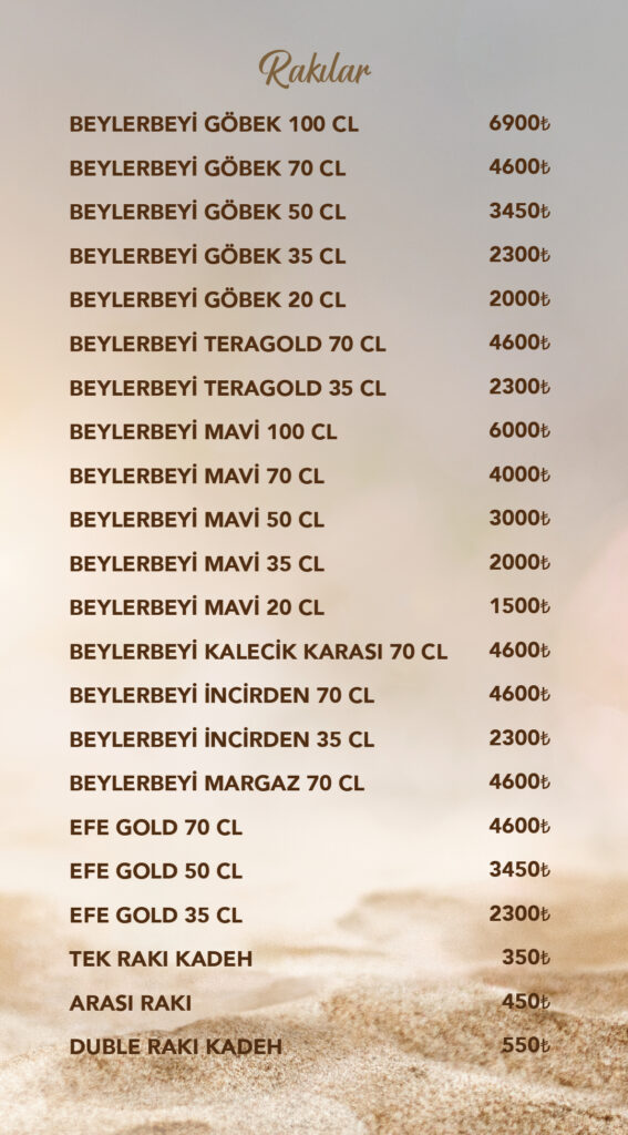 İçecekler Menü Türkçe