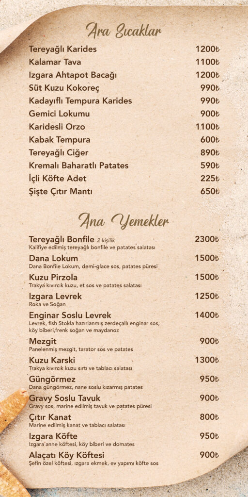 Restoran Menü Türkçe