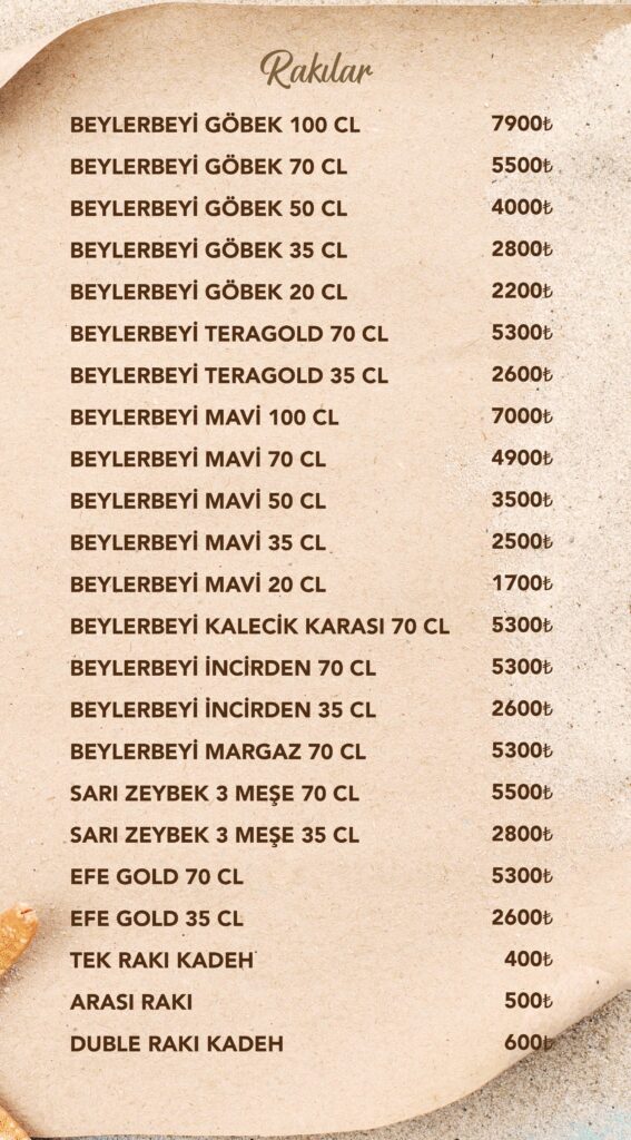 İçecekler Menü Türkçe