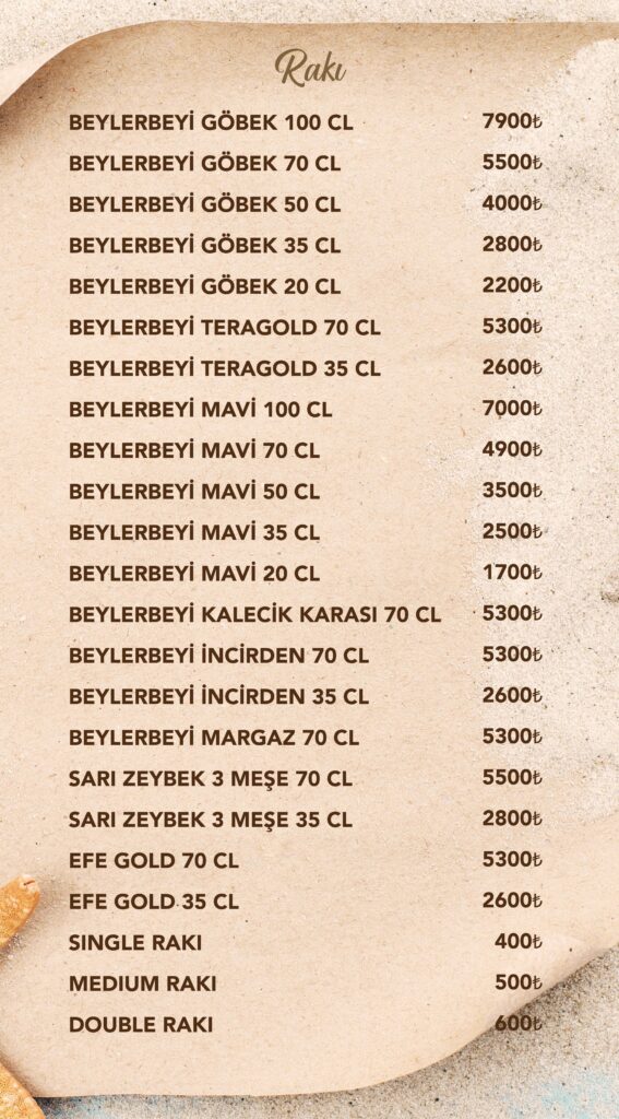 İçecekler Menü İngilizce
