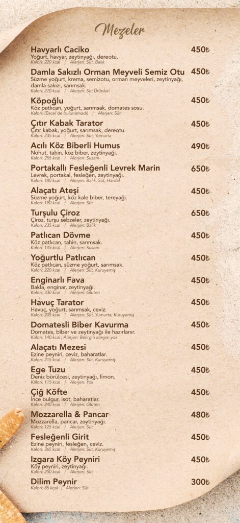 Restoran Menü Türkçe